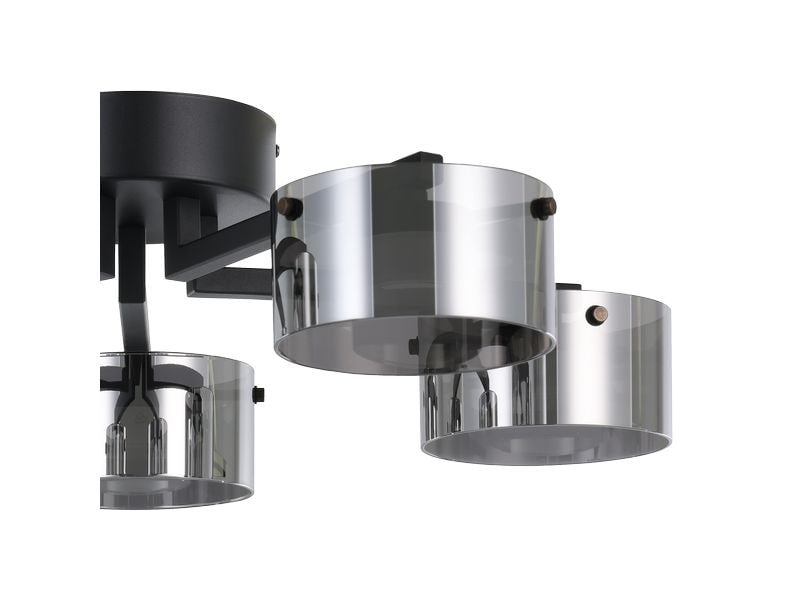 EGLO Leuchten LED-Deckenleuchte Copillos LED 5 x 5, 4W 3000 Moderne LED-Deckenleuchte mit fünf Leuchtenarmen aus schwarzem Metall und runden Rauchglas-Lampenschirmen