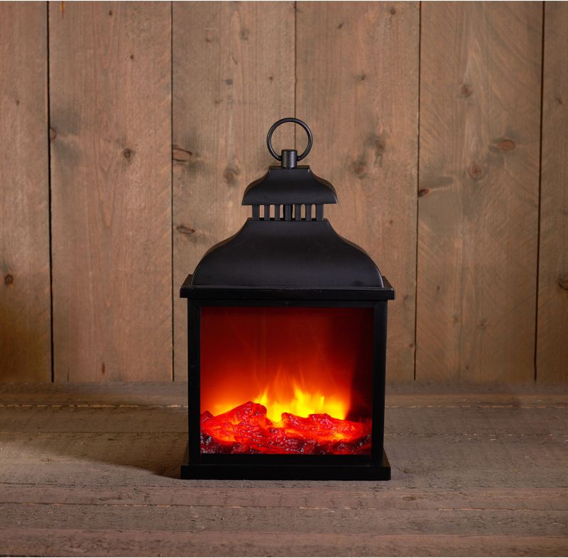 Anna's Collection LED sfeerhaard lantaarn - zwart - L25 x B15 x H42,5 cm - open haard - verlichting