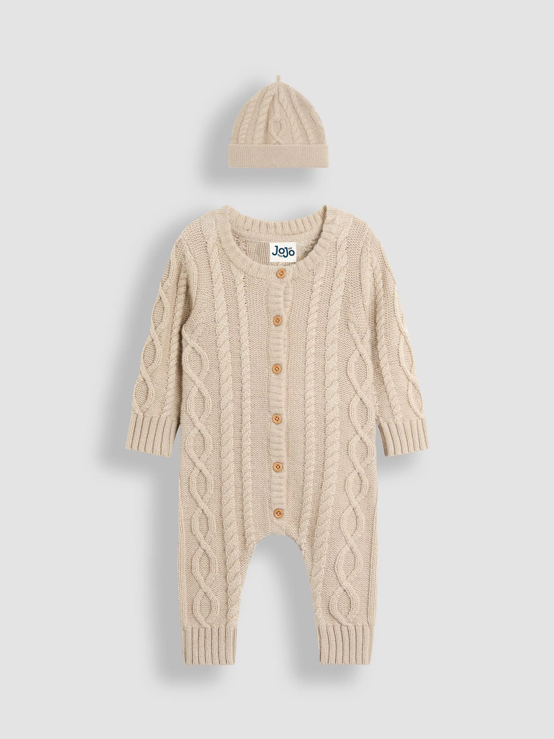 JoJo Maman Bébé Cable Knit All-In-One With Hat