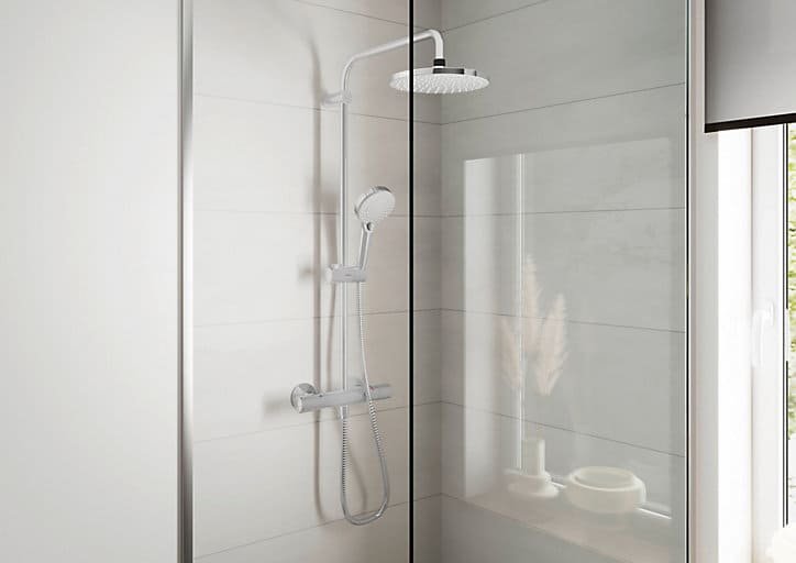 Colonne de douche thermostatique avec pommeau + douchette 1 jet + flexible + barre réglable, chrome, Hansgrohe Vernis Blend 200 EcoSmart
