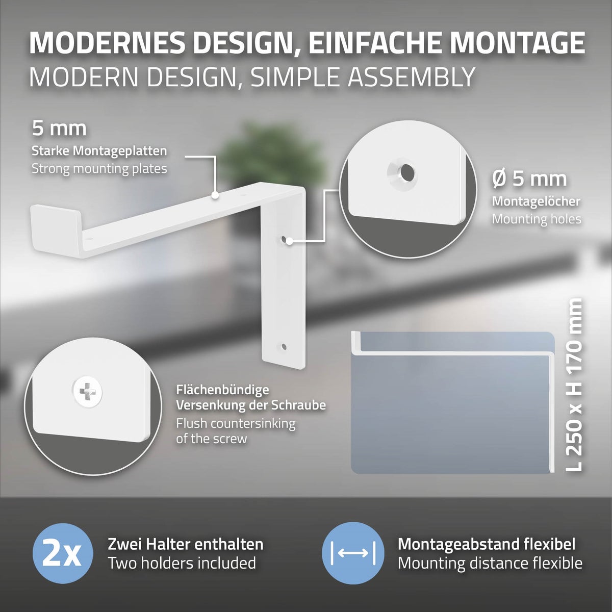 ML-Design 4-delige plankdragerset, 25x4x14,5 cm, wit, metaal, 10-inch plankdragers, industriële plankhoeken, wandplankdragers, 90-graden wandbeugels, L-vormige wandplankdragers, met schroeven