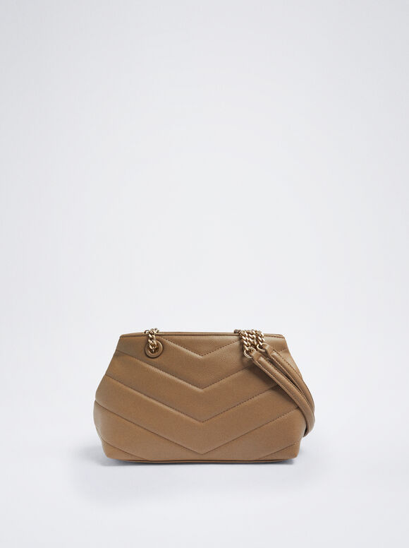 Bolsa acolchoada com corrente - Marrom