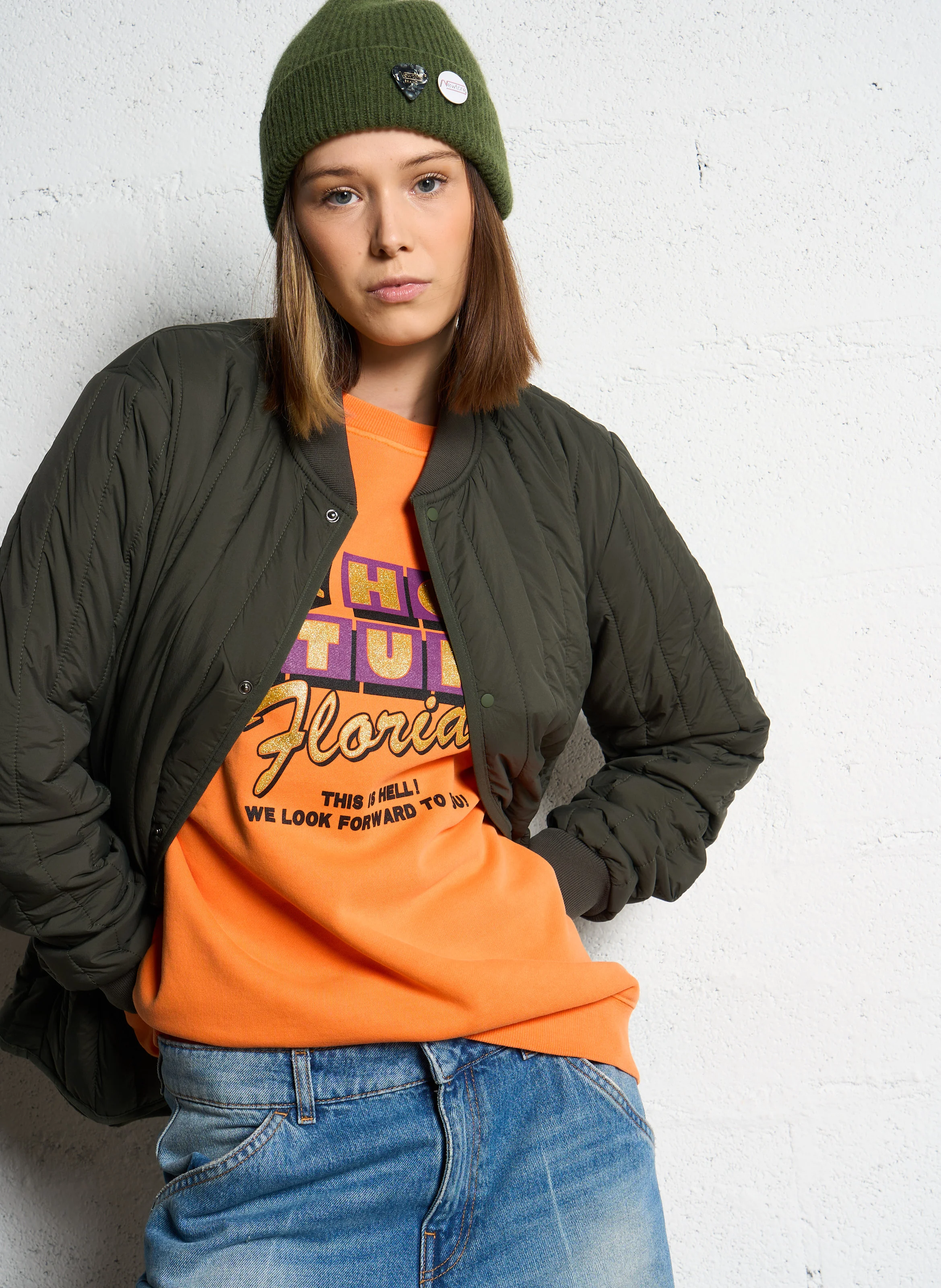 BANJA - Blouson col teddy droit matelassé | Kaki