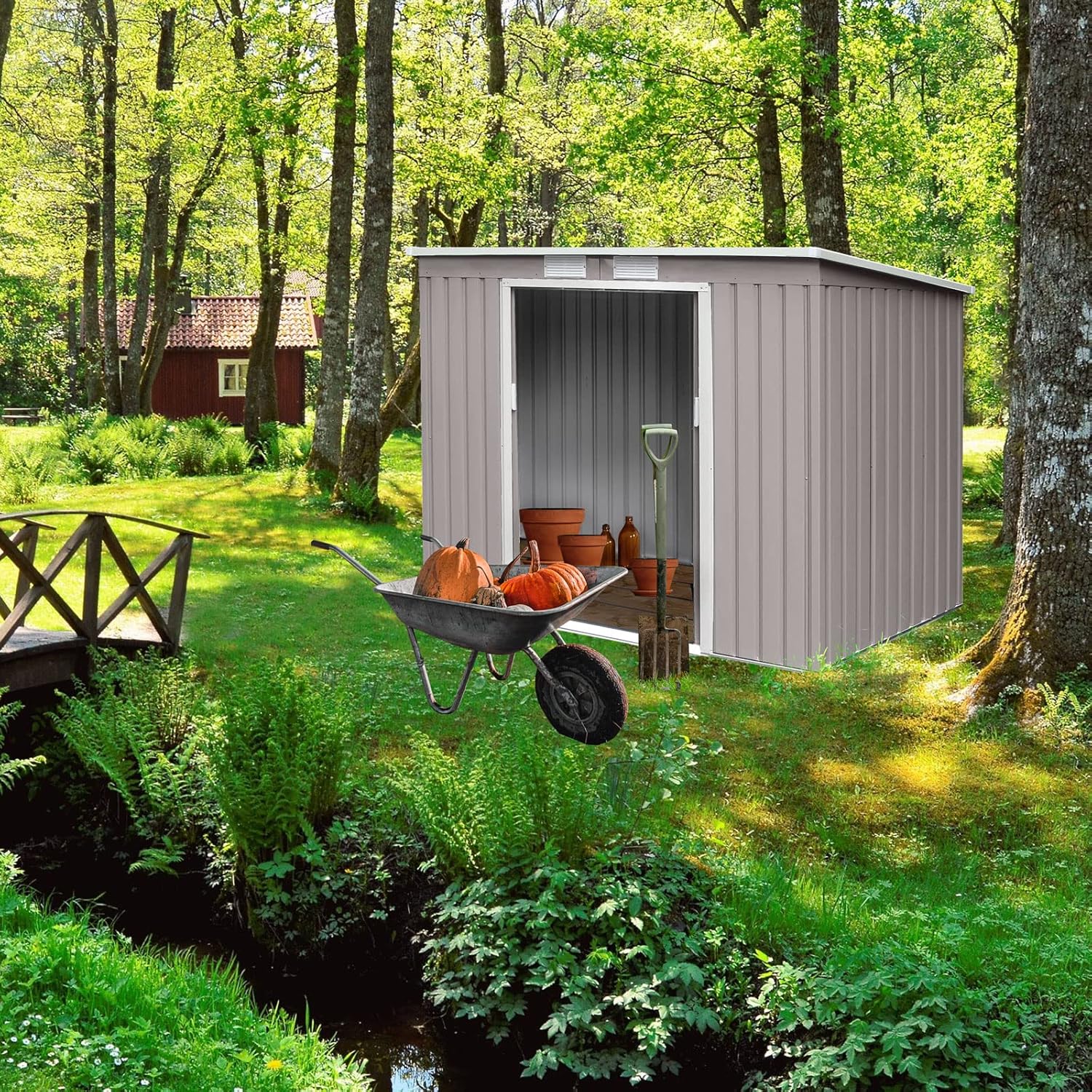 P100 Metall Gerätehaus 213×130×173cm Geräteschuppen Schuppen Gartenhaus Outdoor (Hellgrau)