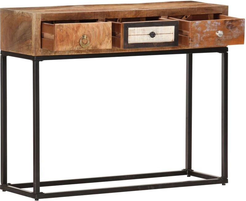 Houten Wandtafel - Gerecycled Hout - Stalen Frame - 3 Lades