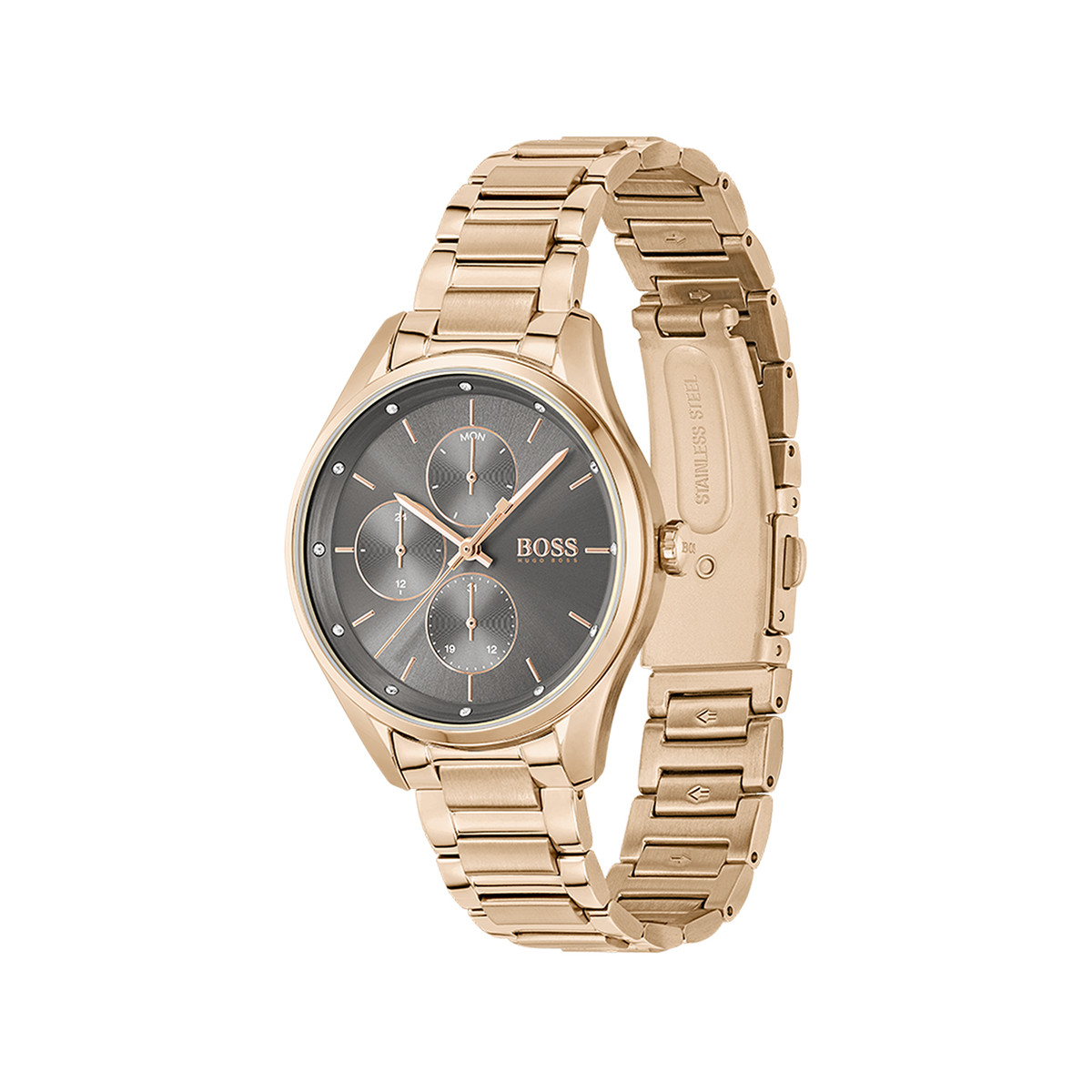 Montre Boss femme multifonction acier doré rose