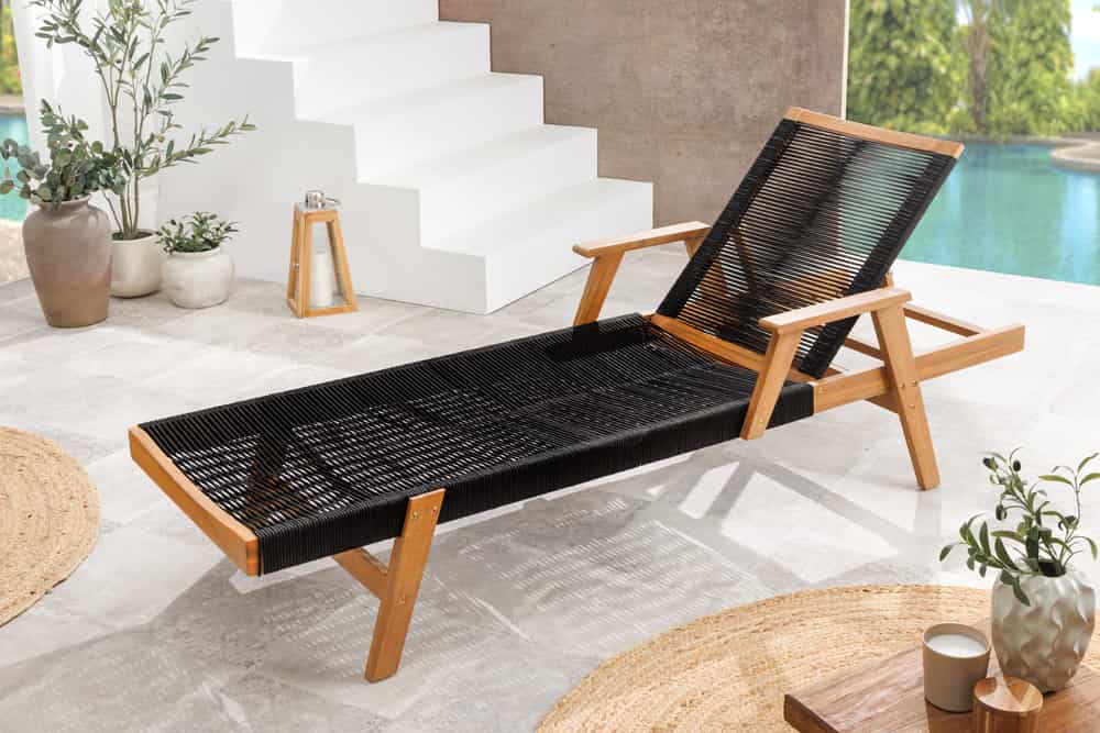 Verstellbare Gartenliege BALI ROPE 200cm natur anthrazit Akazie Sonnenliege wetterfest