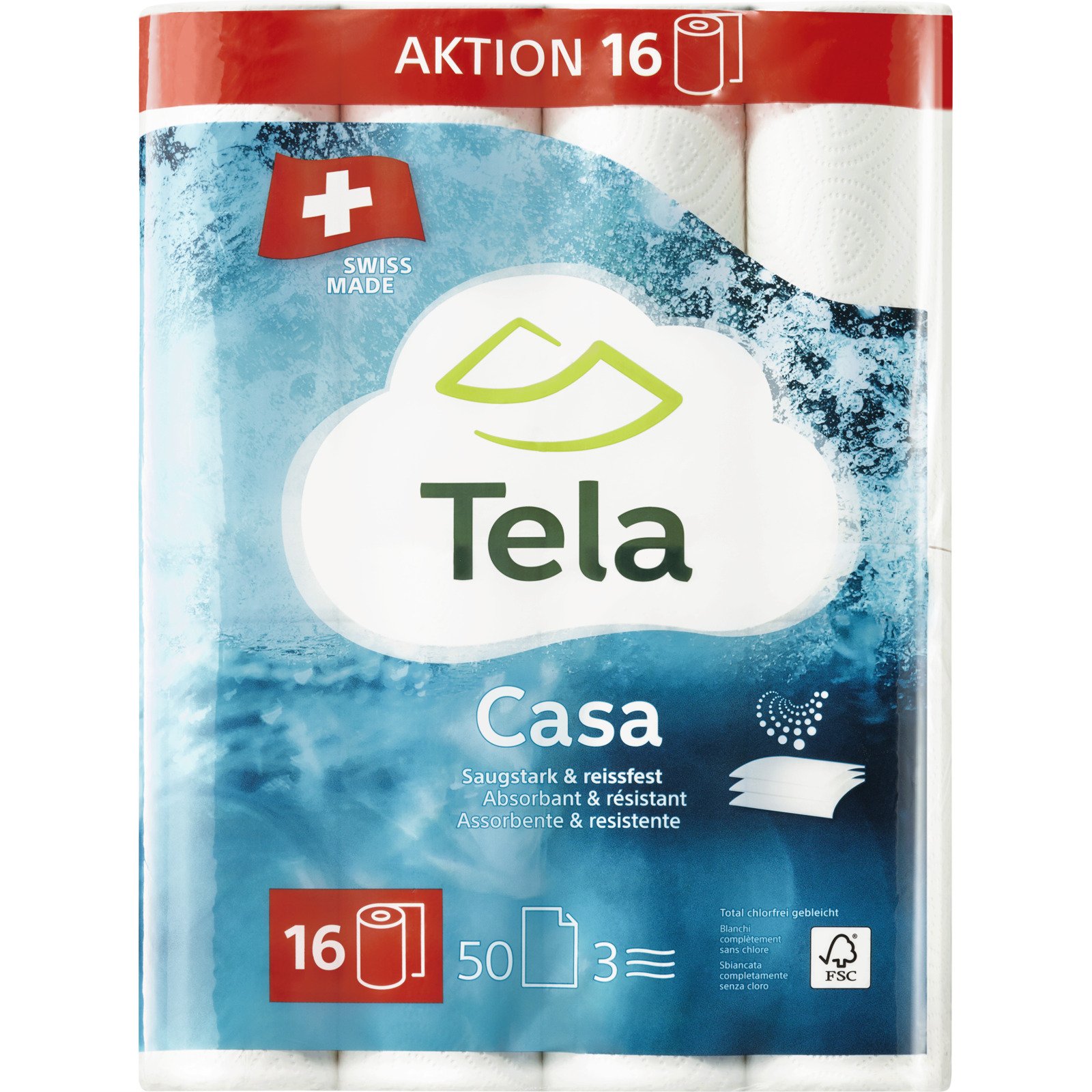 Tela Haushaltspapier 16 Rollen x 50 Blatt
