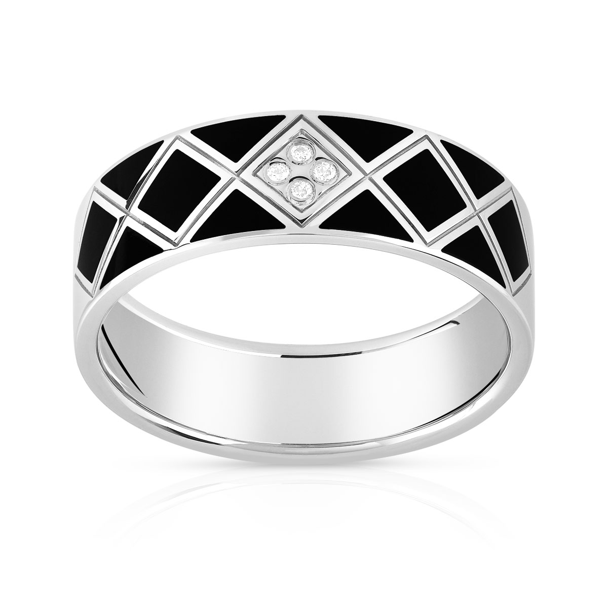 Bague or 375 blanc laque céramique noire diamant
