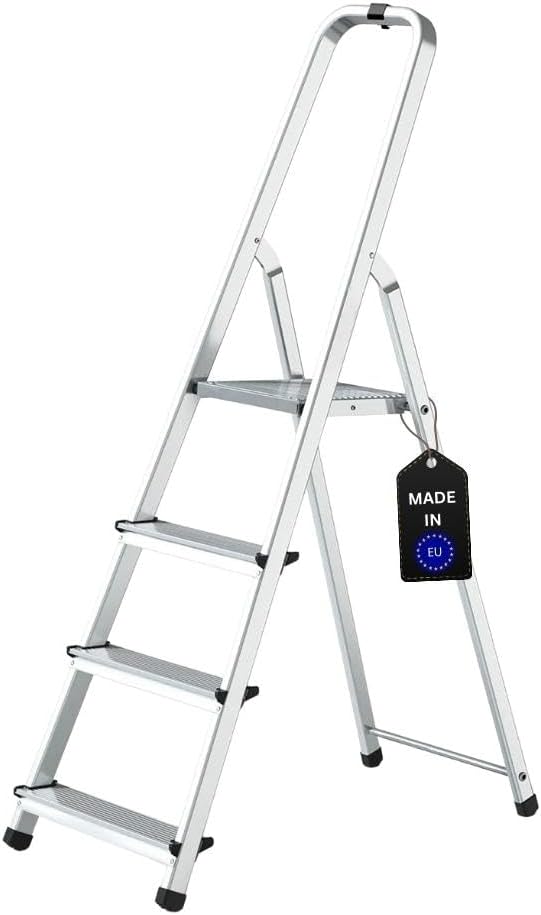 PROREGAL Economy Basic Trapladder, eenzijdig toegankelijk, 4 treden, werkhoogte 2,75 m, draagvermogen 125 kg