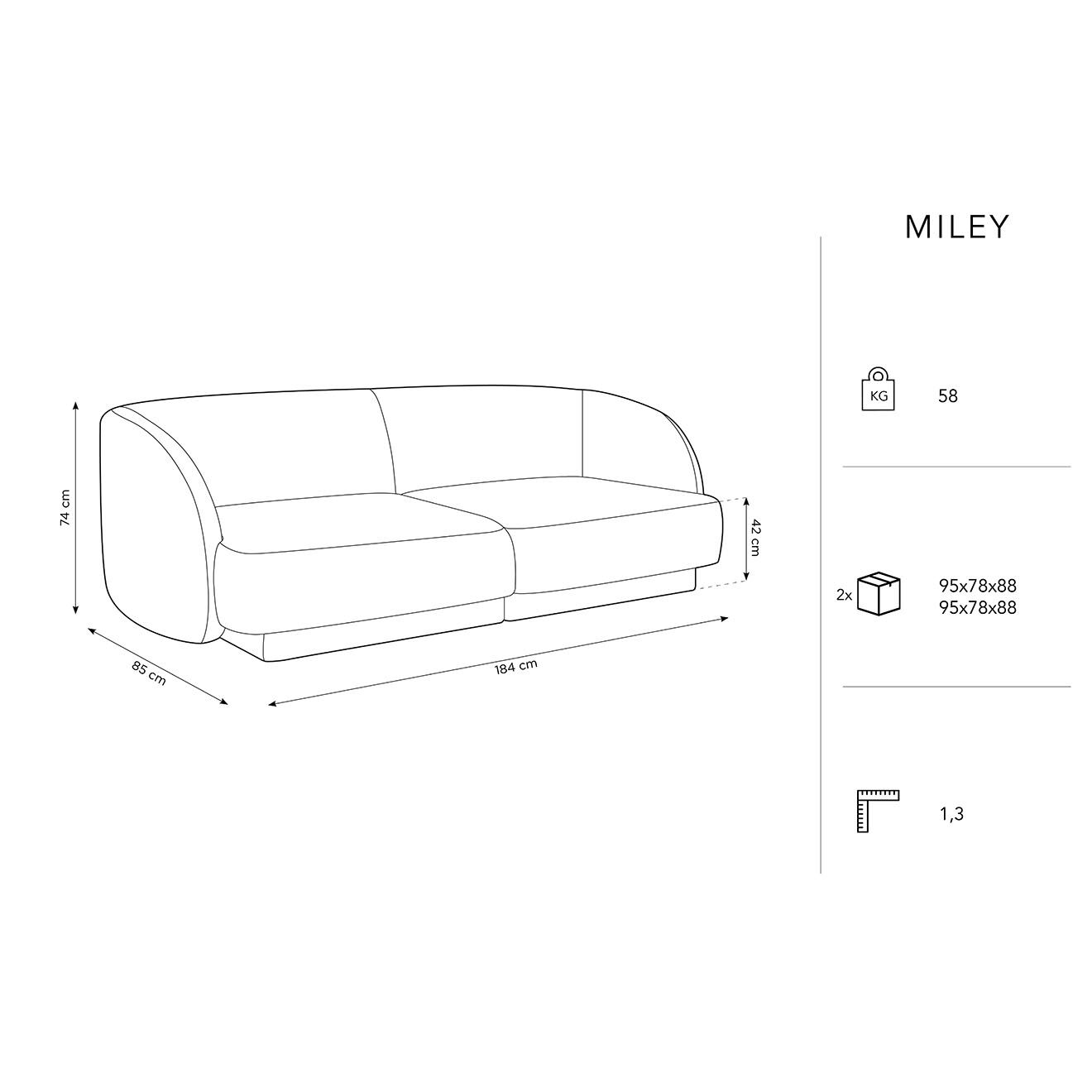 Micadoni Limited Edition Canapé Velours Miley 2 Places beige clair - 184x85x74 cm