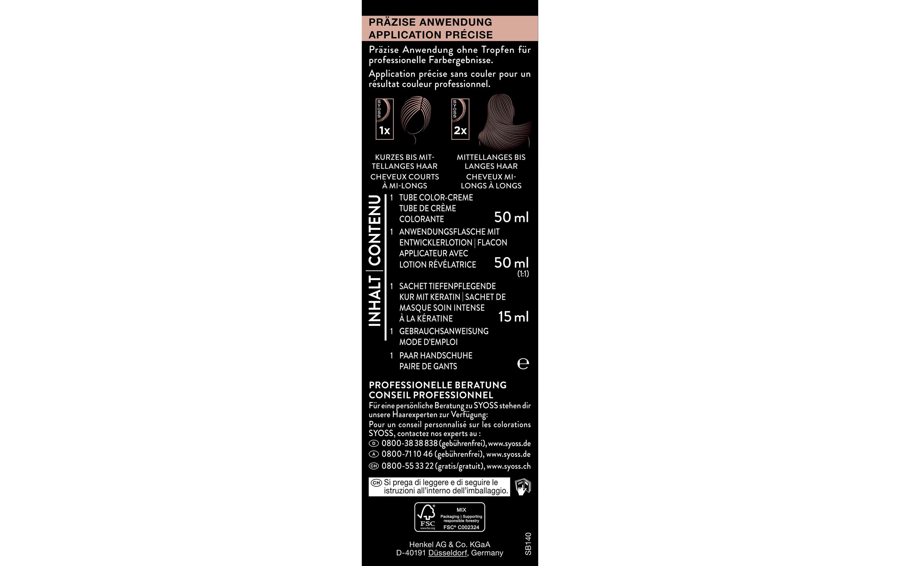 Haarcoloration 1-4 BlauschwarzPermanente Coloration mit Keratin verleiht professionelle Farbintensität