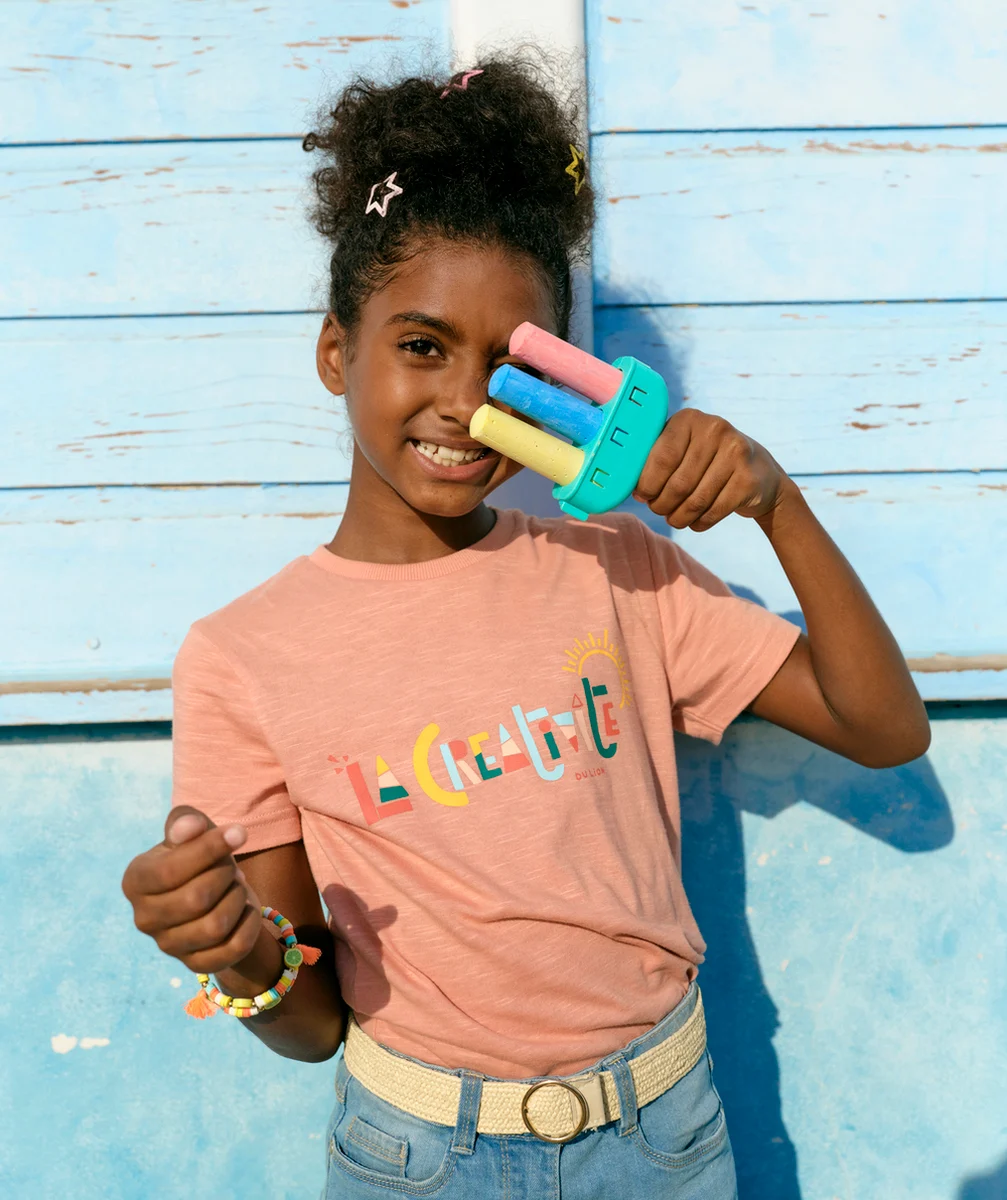 COSMIC VIBES - T-SHIRT ROSE LION EN COTON BIO ENFANT