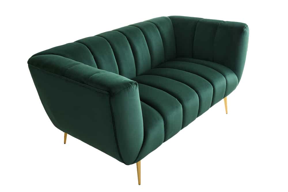 Design 2-Sitzer Sofa NOBLESSE 165cm smaragdgrün Samt Federkern goldene Metallfüße