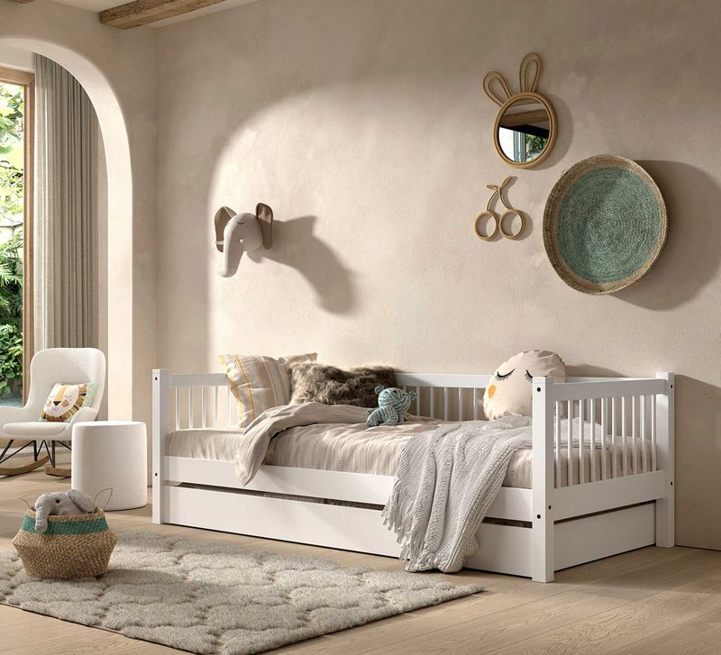 Kajuitbed - Forrest - 90 x 200 cm - Beukenhout - Wit - Met Rolbed