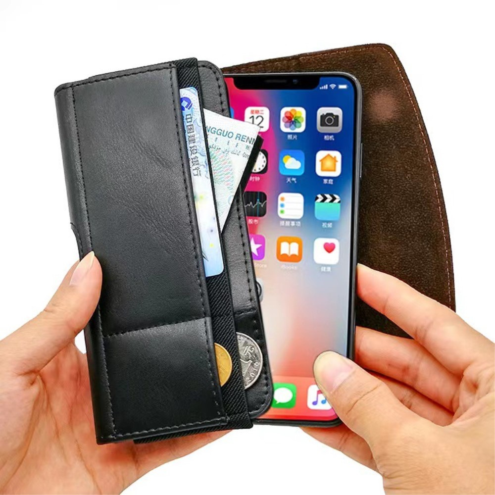(18x9x2cm) Universal XXXL Leder Tasche mit Gürtelclip - Schwarz