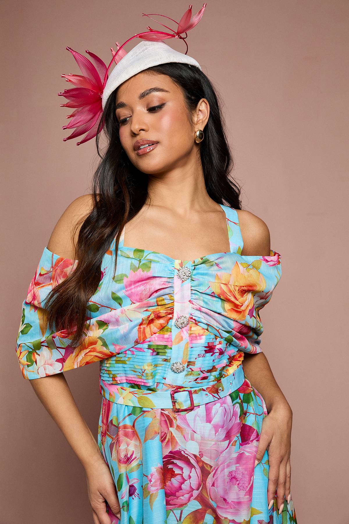 Coast Petite Lisa Robe Midi Évasée Bardot Couleur Tan