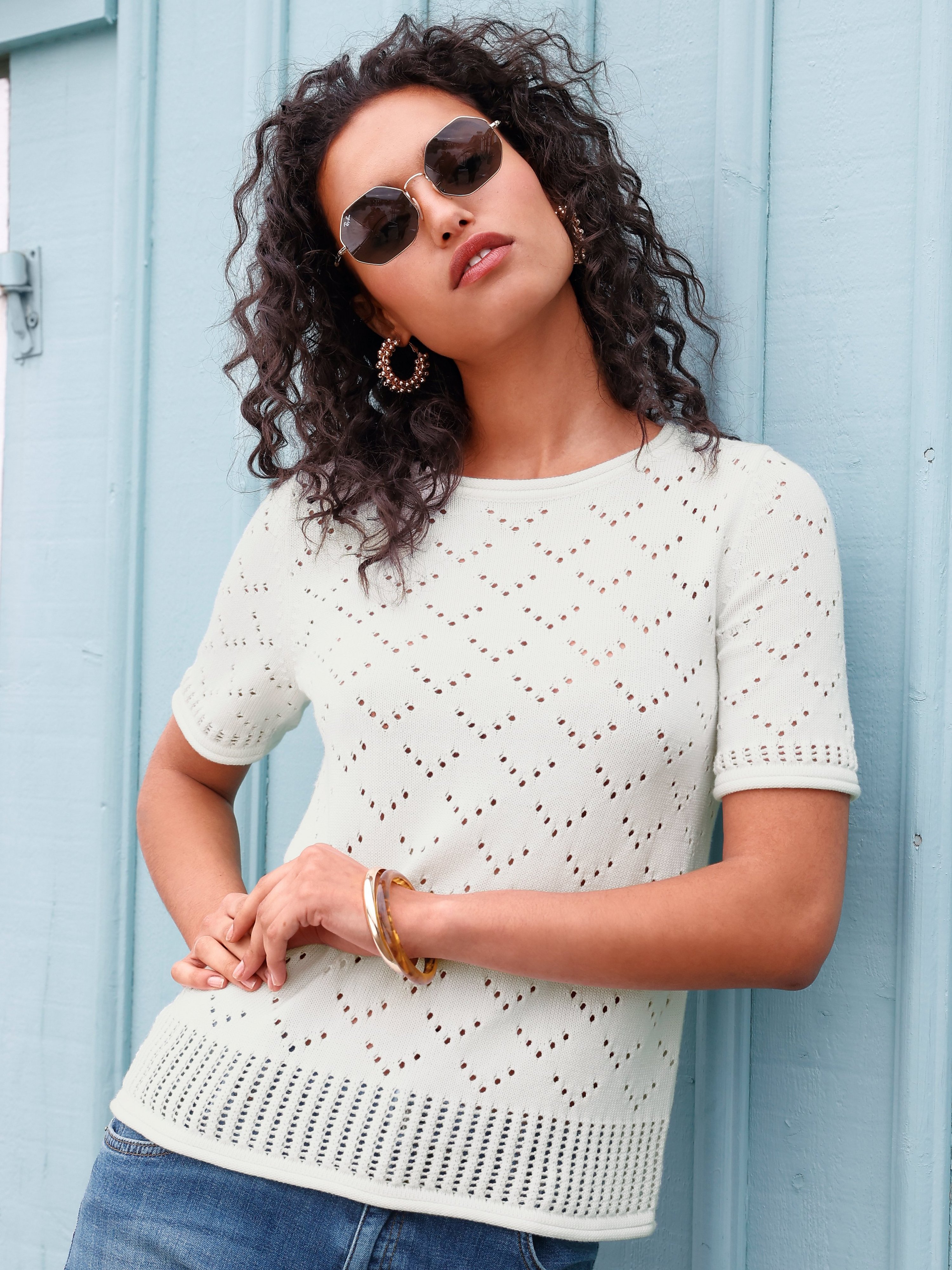 Rundhals-Pullover mit ­1/2-Arm