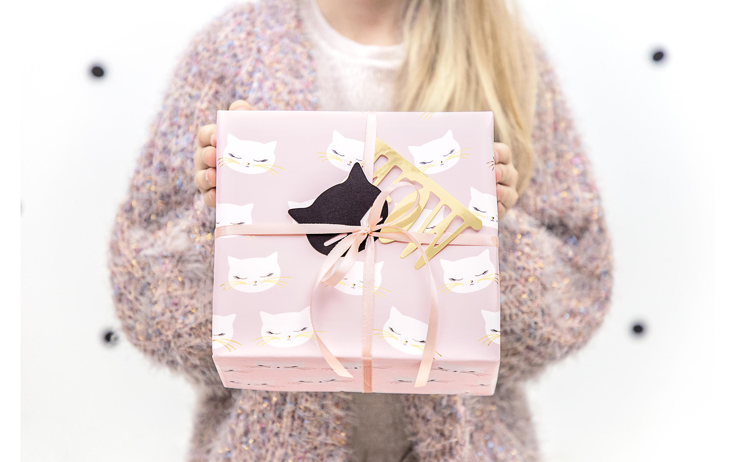 Geschenkpapier Katze 2 Stück, Rosa/Weiss, 70 x 200 cmGeeignet als Geschenkverpackung oder Einfasspapier für Bücher