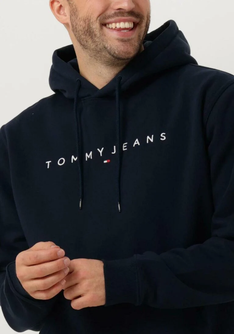 TOMMY JEANS donkerblauwe tommy jeans trui tjm reg linear logo hoodie ext