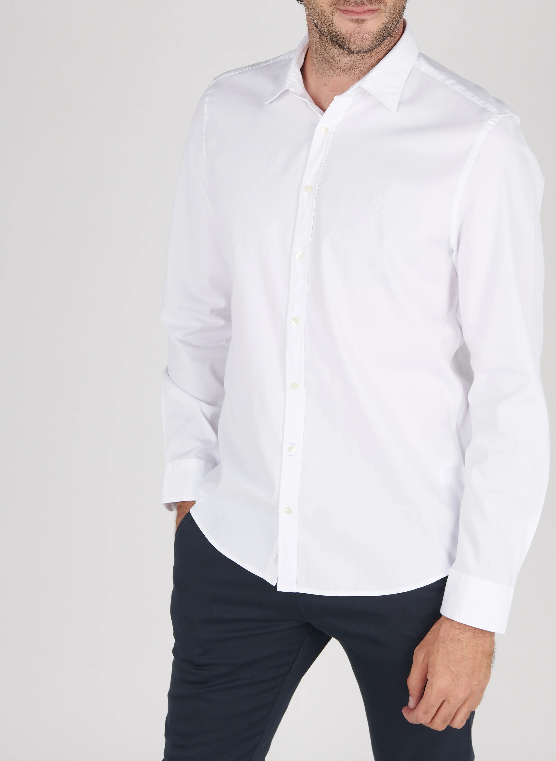 Chemise col classique shaped fit en coton | Blanc