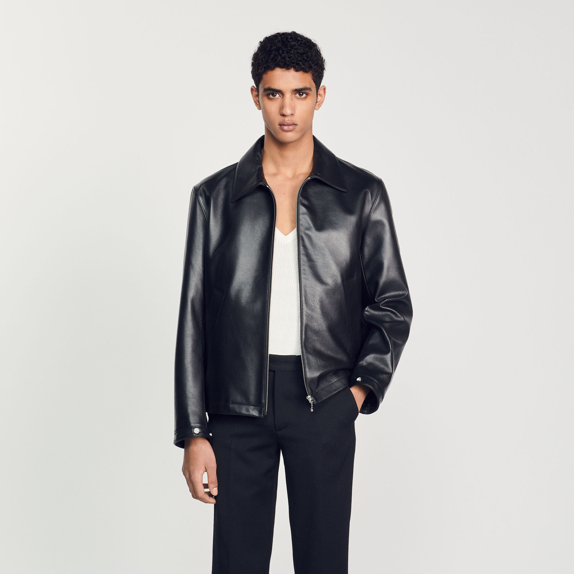 Blouson en cuir lisse