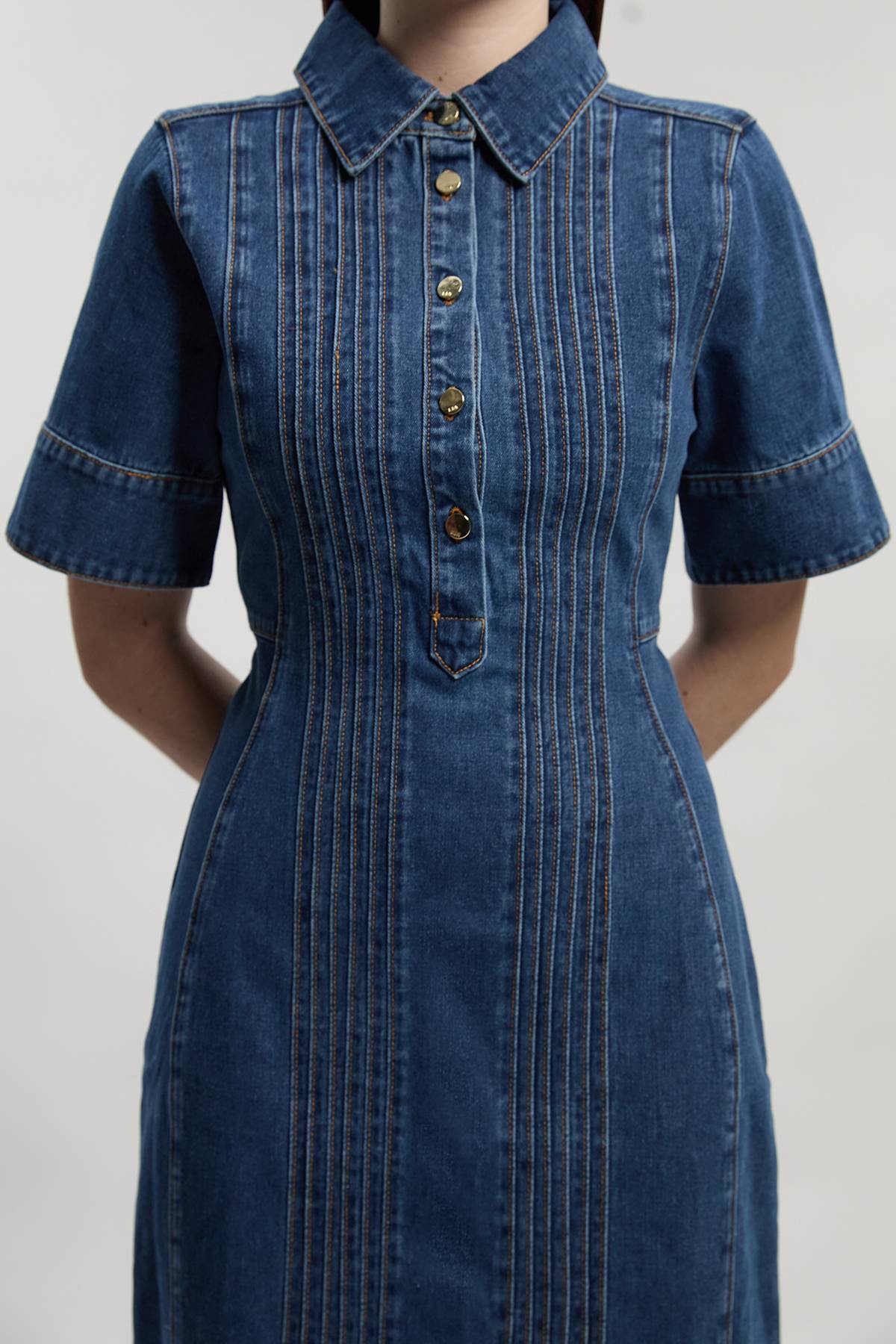 KarenMillen Robe Crayon Midi En Denim Avec Détails De Coutures Corset Petite