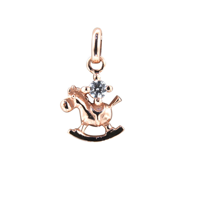 Pendentif Enfant cheval à bascule en Plaqué or rose orné de cristal de Swarovski Blanc