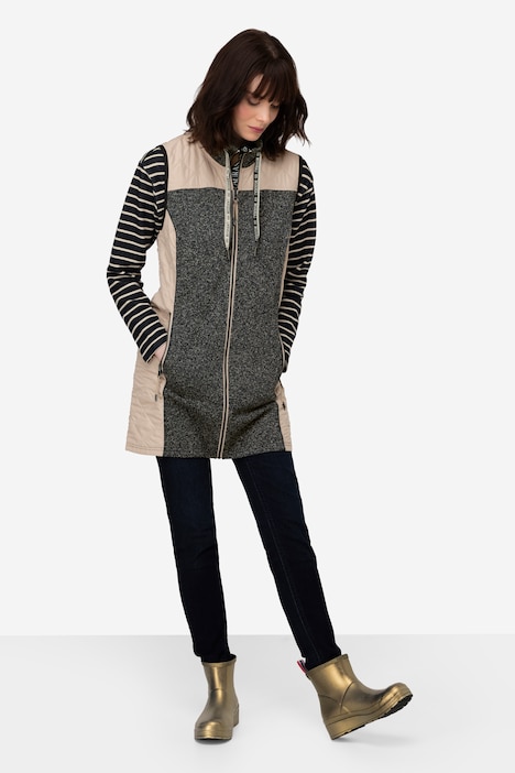 Strickfleece-Weste, Stepp-Einsätze, Stehkragen, Zipper