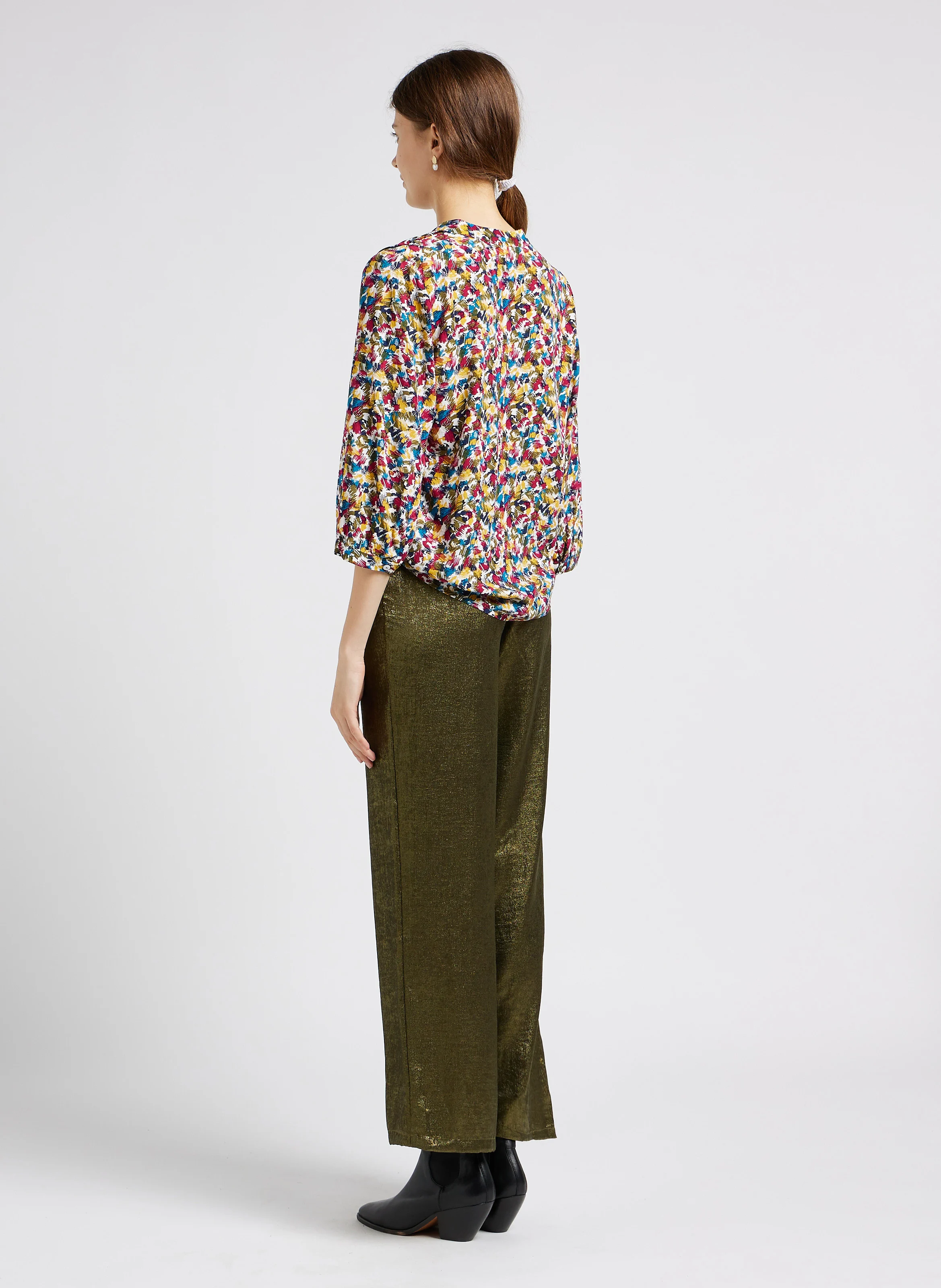 METALLA - Pantalon large satiné| Kaki