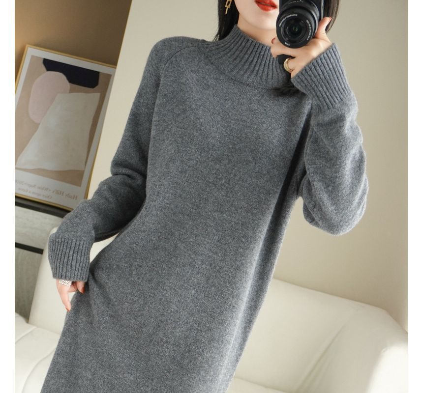 Gistinty - Effen midi-truijurk met mock-neck