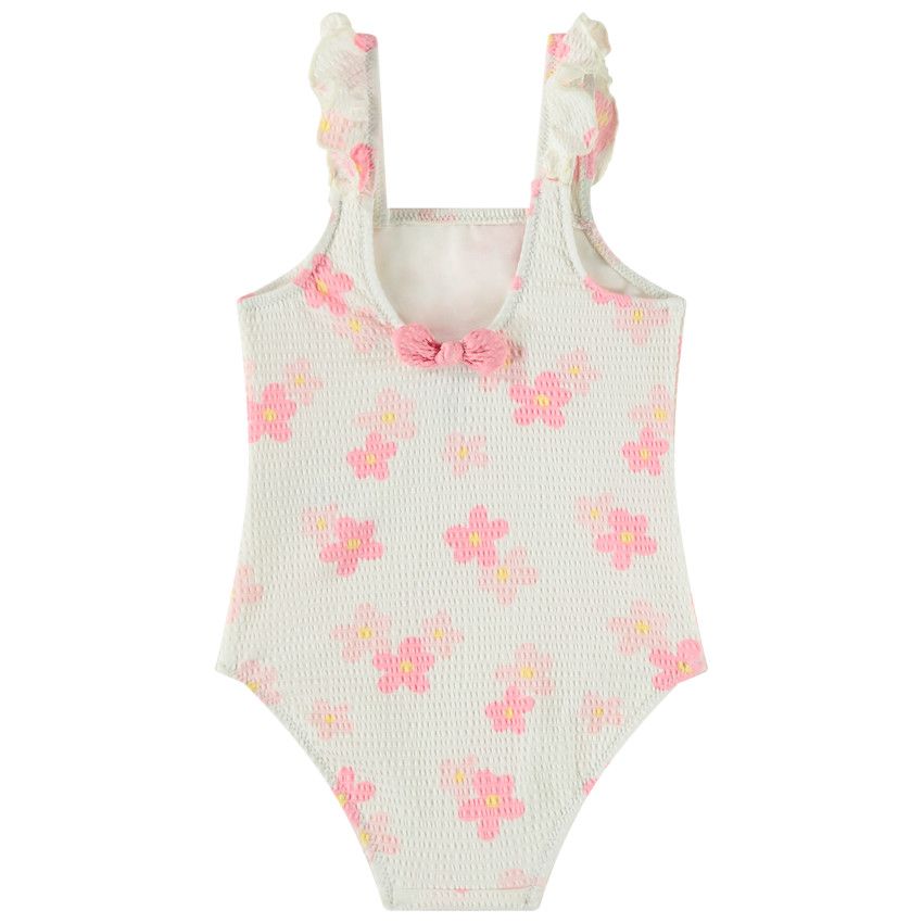 Maillot de bain 1 pièce imprimé floral pour bébé fille - Ecru