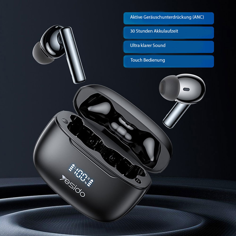 TWS23 Bluetooth 5.3 In-Ear Kopfhörer Headset mit Active Noise Cancelling (ANC)   Ladecase - Schwarz