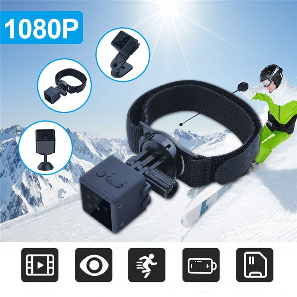 Mini Kamera FullHD 1080p Magentisch mit Bewegungserkennung / IR Nachtsichtfunktion / Akku (180mAh) und Micro SD Kartenslot   Halterung - Schwarz