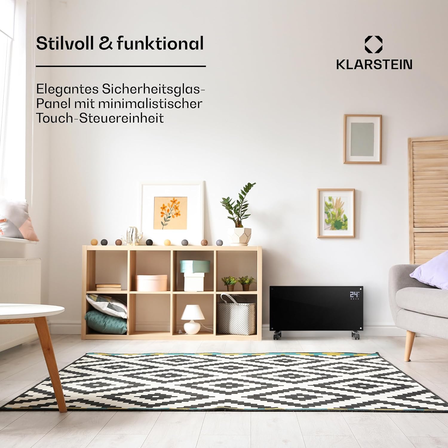 Klarstein Elektroheizung, Konvektor-Heizung mit Bodenrollen, Mobile Elektroheizung Energiesparend, Schlanke, Leise Heizung Elektrisch, Standgerät Heizkörper Elektrisch mit Thermostat, 2000 W