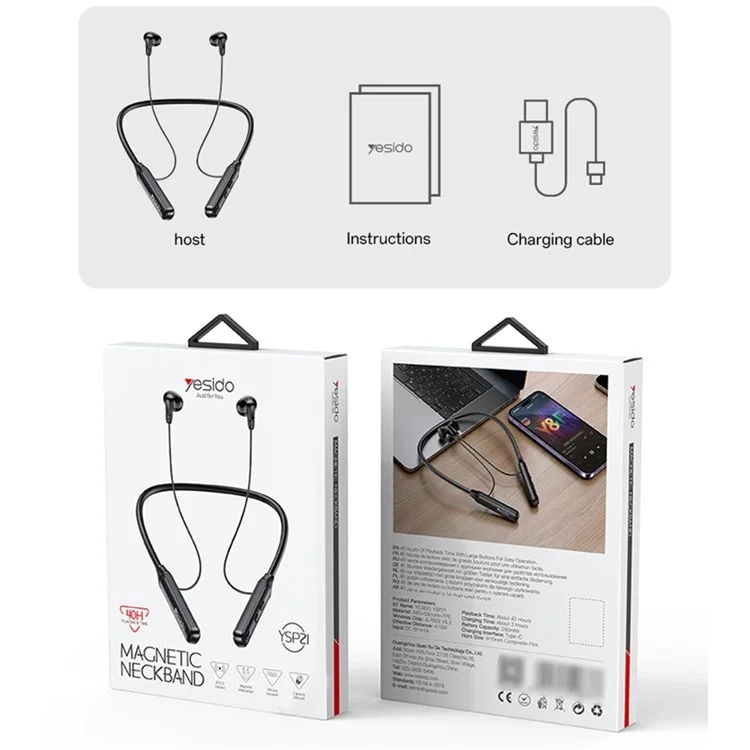 Kopfhörer mit Magnetischem Nackenband Wireless In-Ear Headset mit Bluetooth 5.3 / ENC Noise Reduction - Schwarz