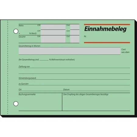 Sigel Einnahmebeleg A6 quer, grün,50 Blatt
