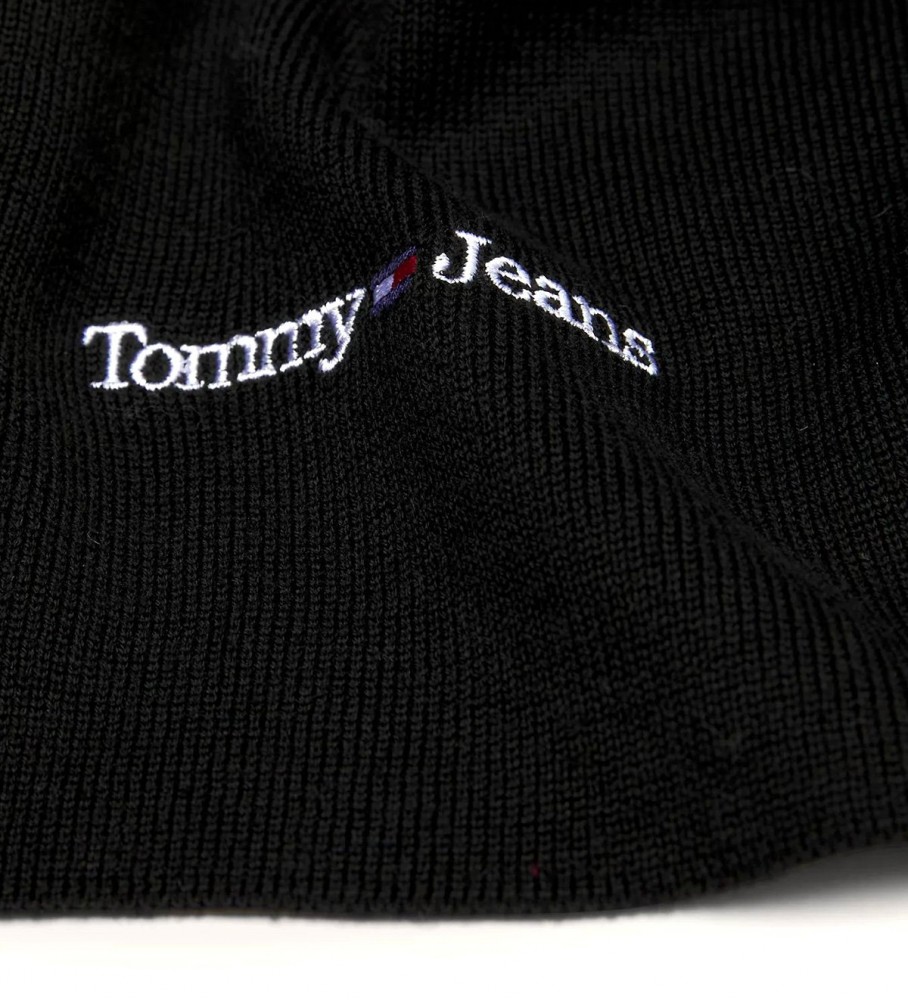 Cachecol Tommy Jeans com logotipo bordado na cor preta.
