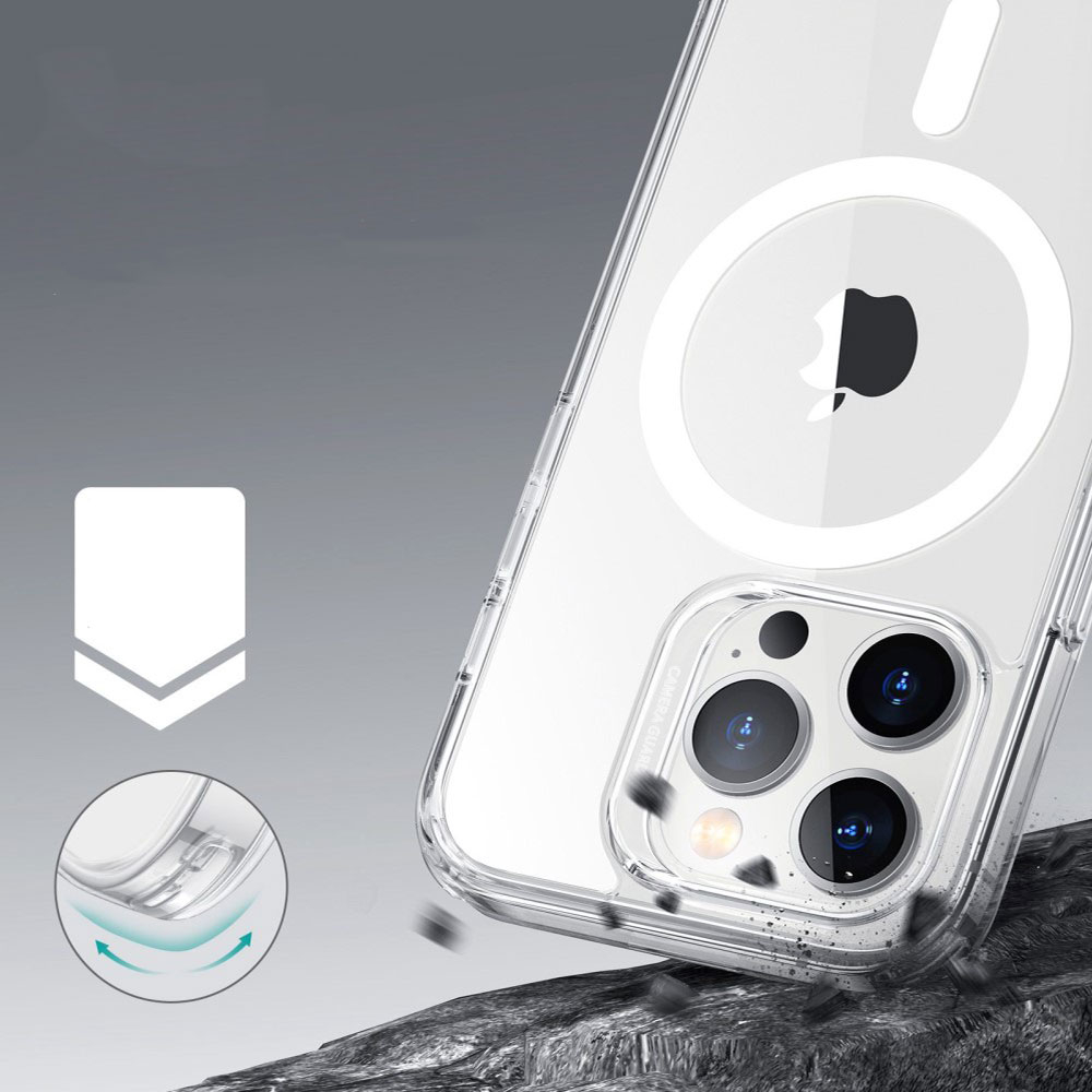 iPhone 14 Pro Max Classic Series MagSafe Hybrid Hülle TPU Bumper Acryl Rückseite   Air Cushion Fallschutz - Transparent