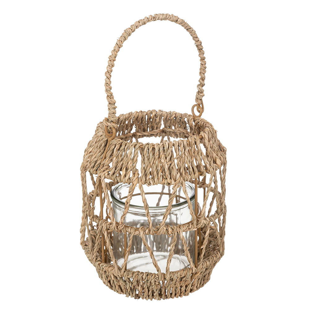 Lanterne en métal et rotin naturel H 18cm