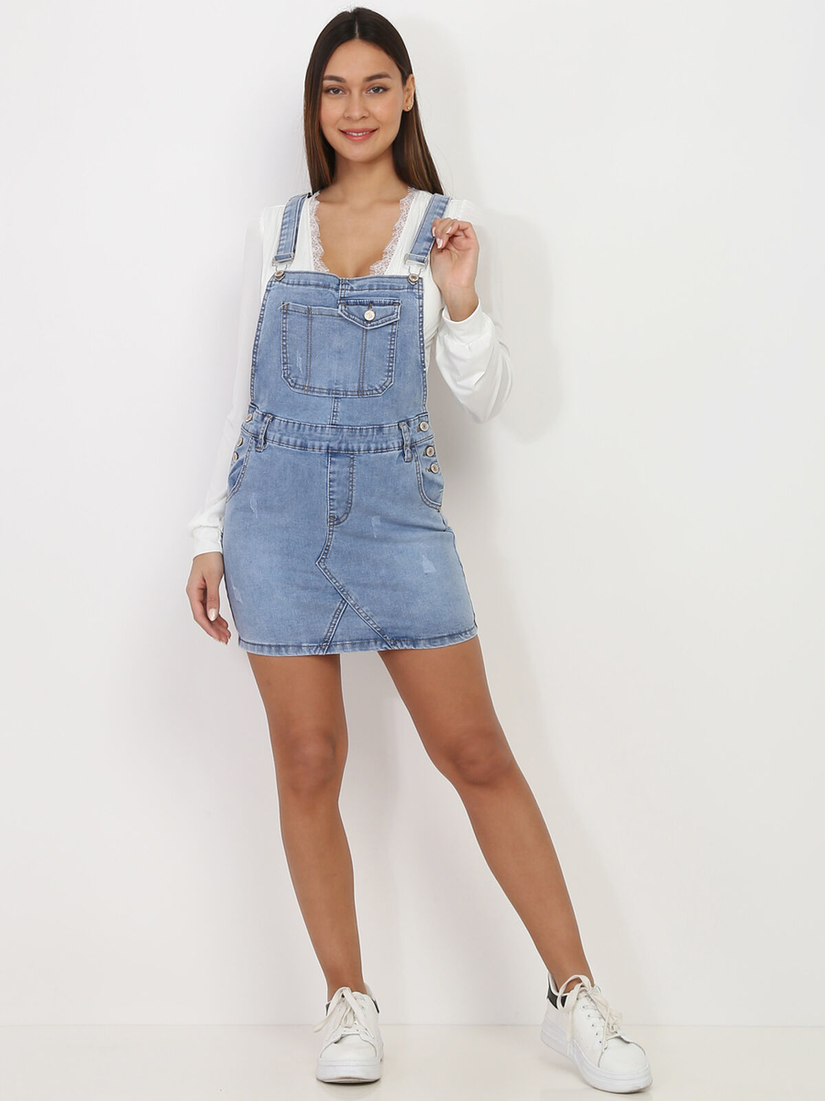 Robe salopette en denim- Bleu