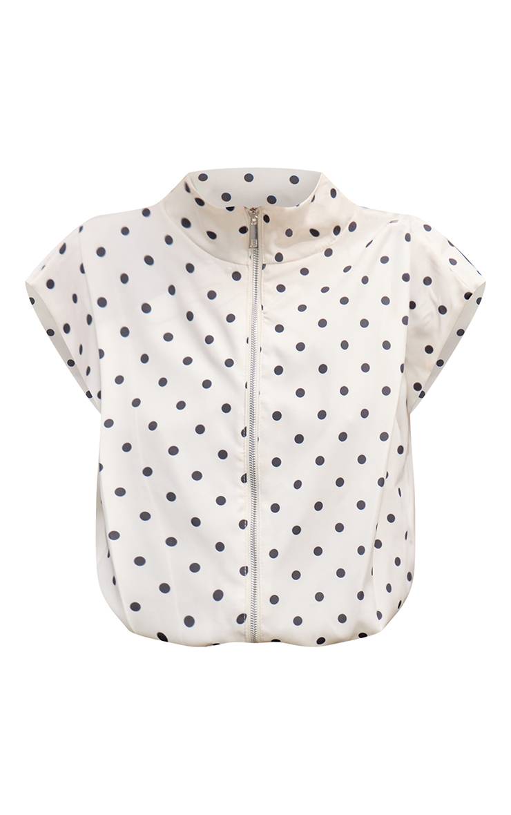 Noir Gilet Sans Manches À Col Montant À Pois Mono