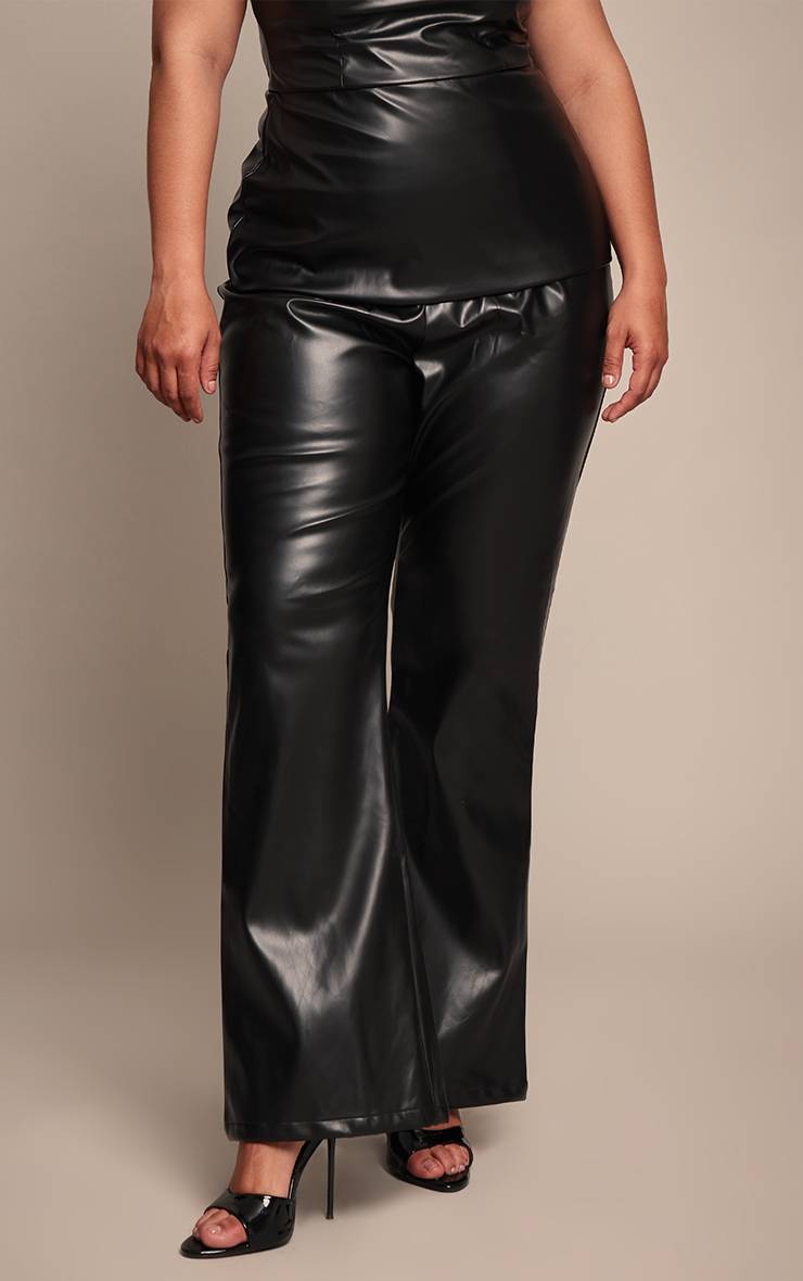 Noir Ensemble Coordonné Grande Taille En Synthétiquecuir Avec Détails De Coutures Évasé Skinny