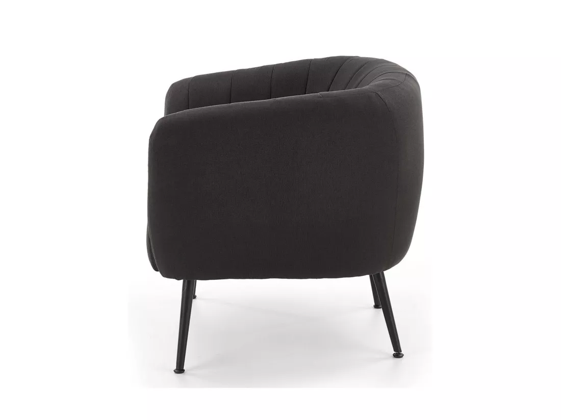 Fauteuil rembourré en tissu gris foncé avec pieds en acier noir Dreamin