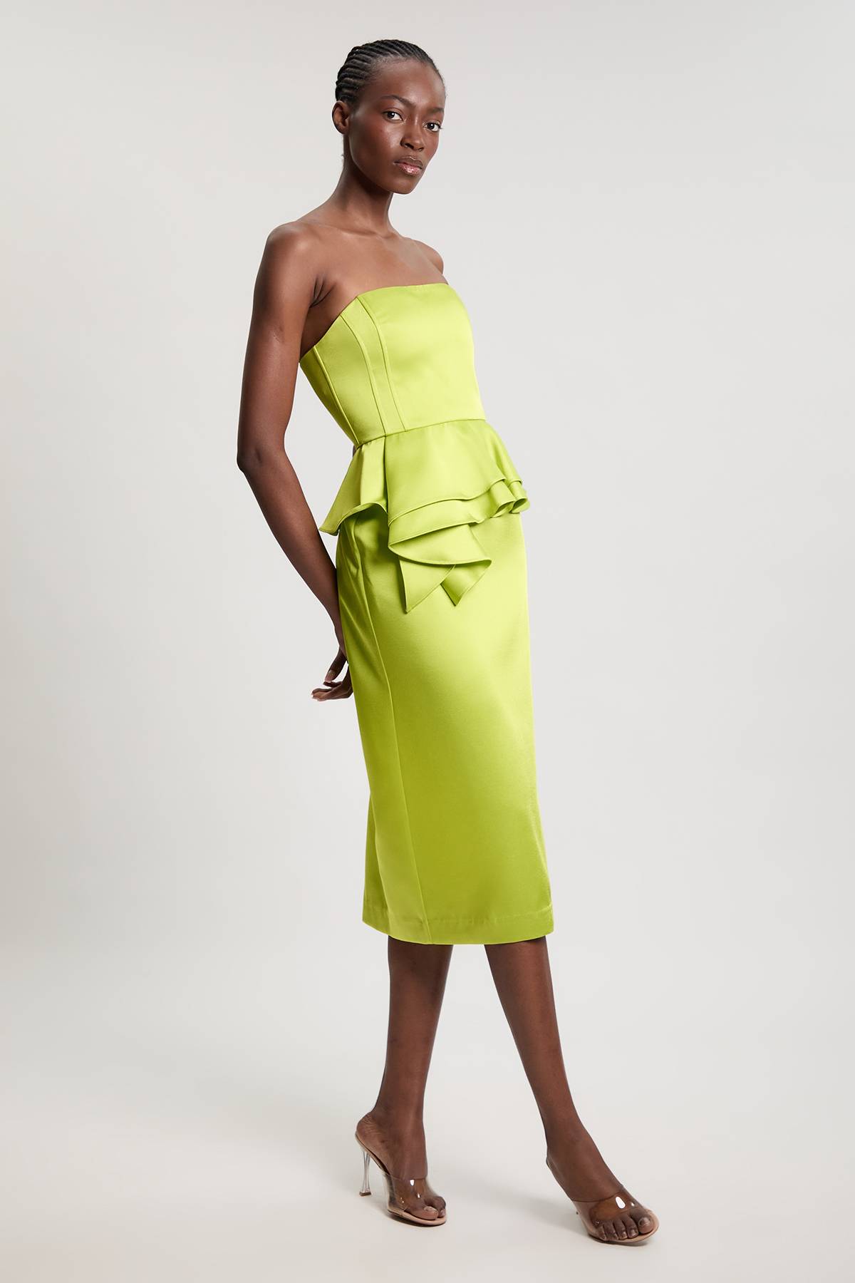 KarenMillen Robe Midi Fourreau En Satin Doublé Avec Basque