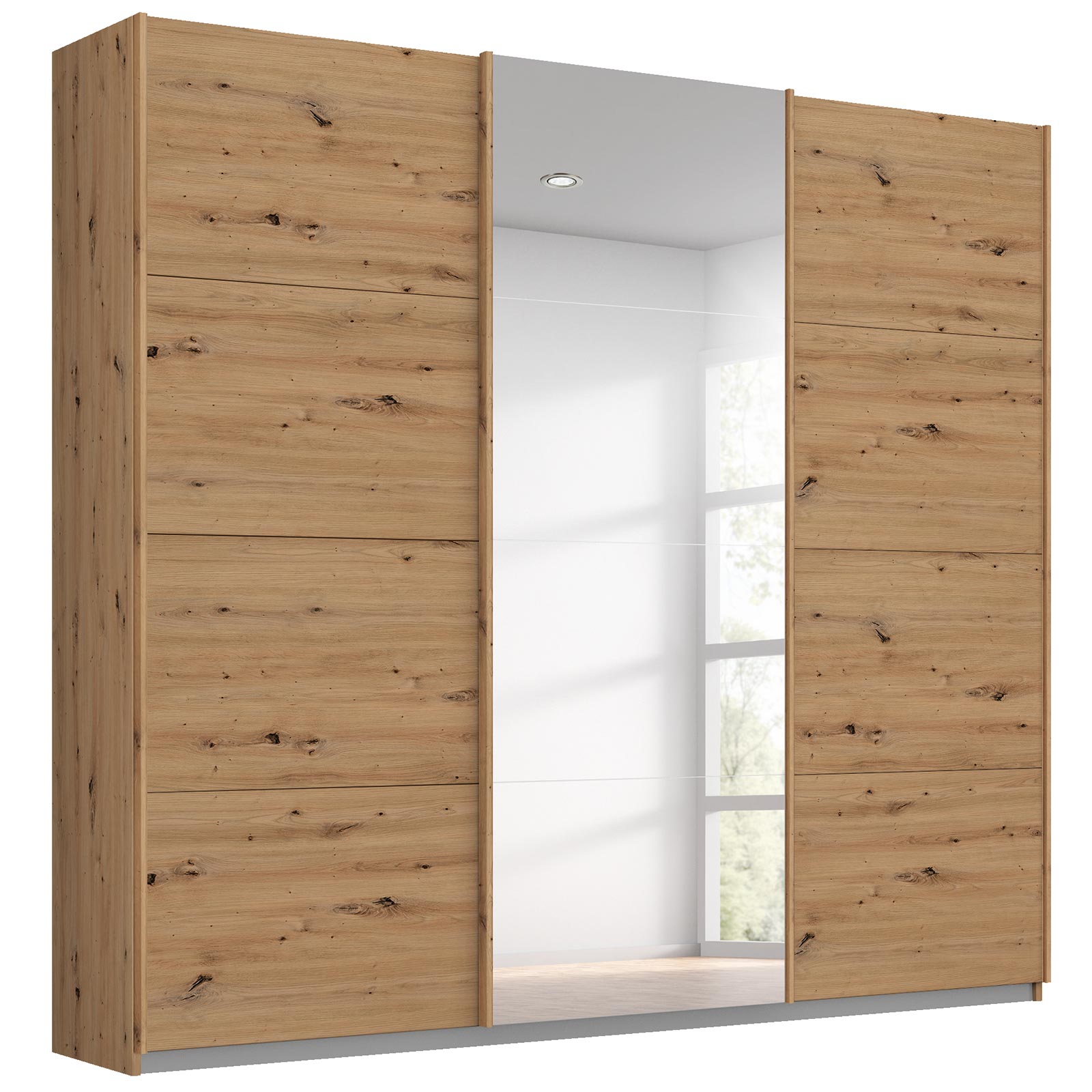 Schwebetürenschrank - Eiche Artisan - mit Spiegel - 203x210 cm