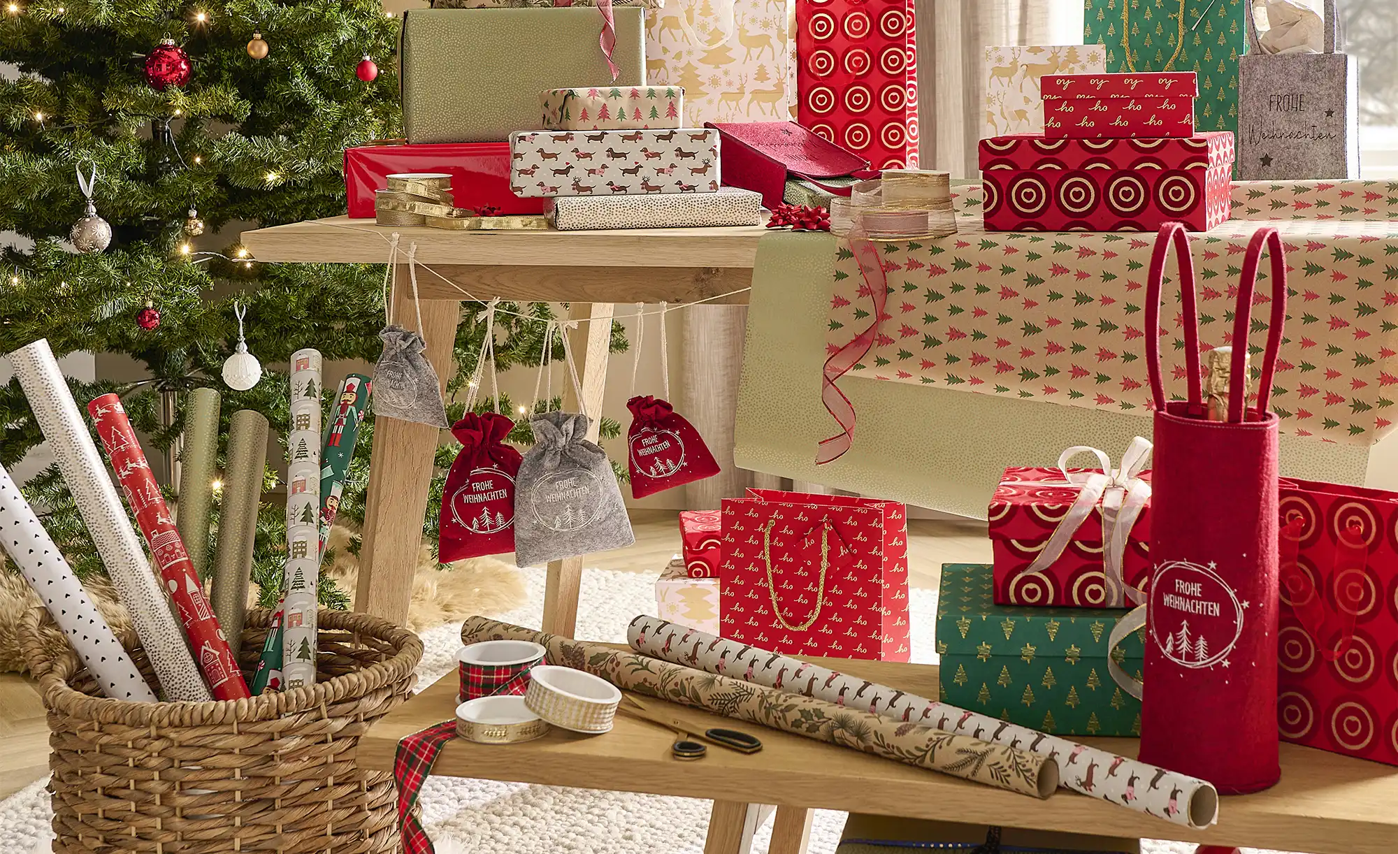 HOME STORY Geschenkbeutel Frohe Weihnachten, 2er Set