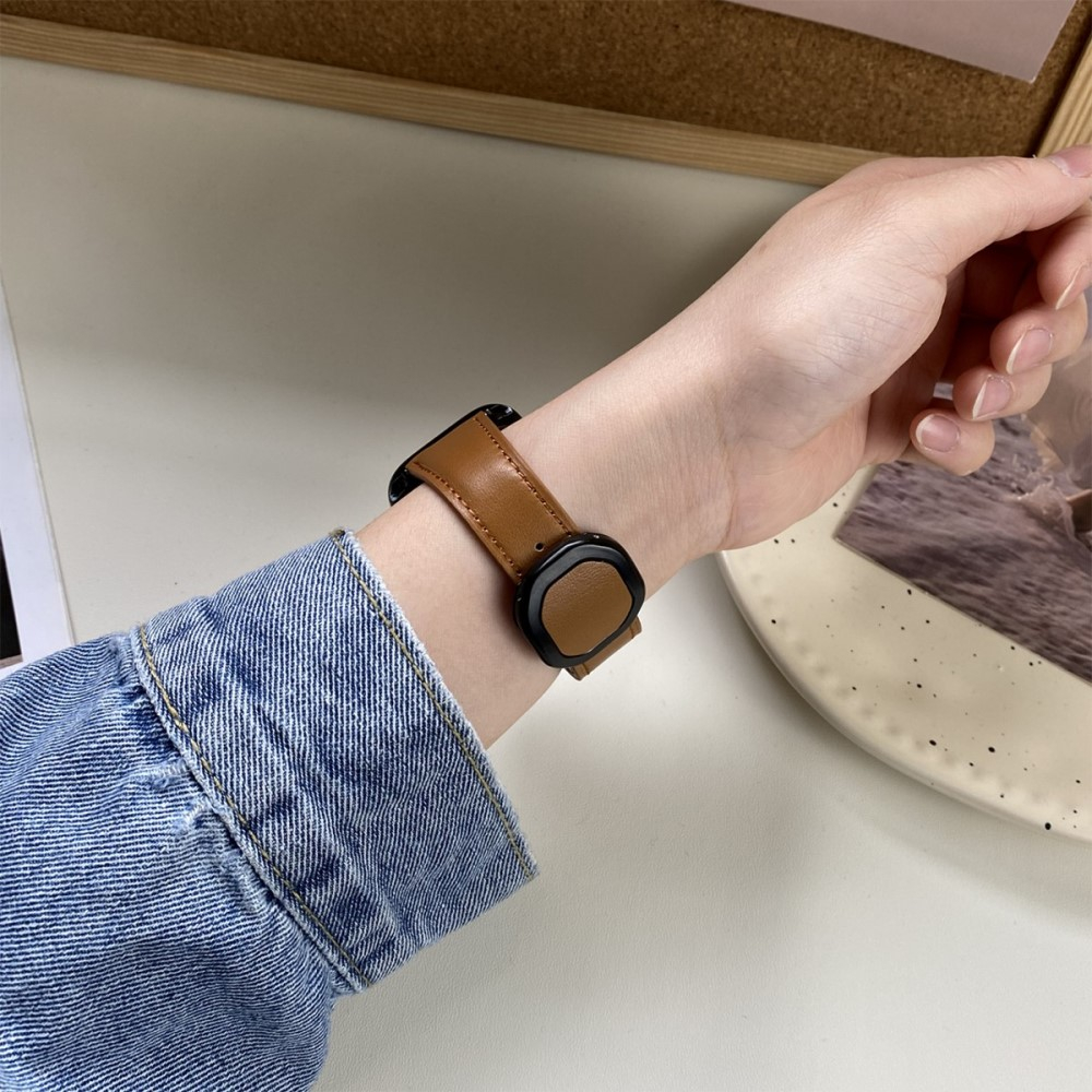 Apple Watch (49/46/45/44 mm) Echtleder Armband mit Magnet-Verschluss (Gelenkumfang: 170-220mm) - Orange / Braun