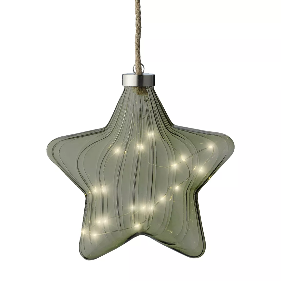 Étoile lumineuse en verre à piles 15 LED (D20 cm) Vintage Thé vert/blanc chaud