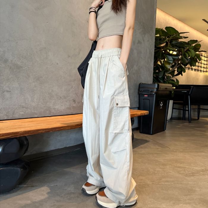 Dovitade - Cargobroek met trekkoord in de taille en wijde pijpen
